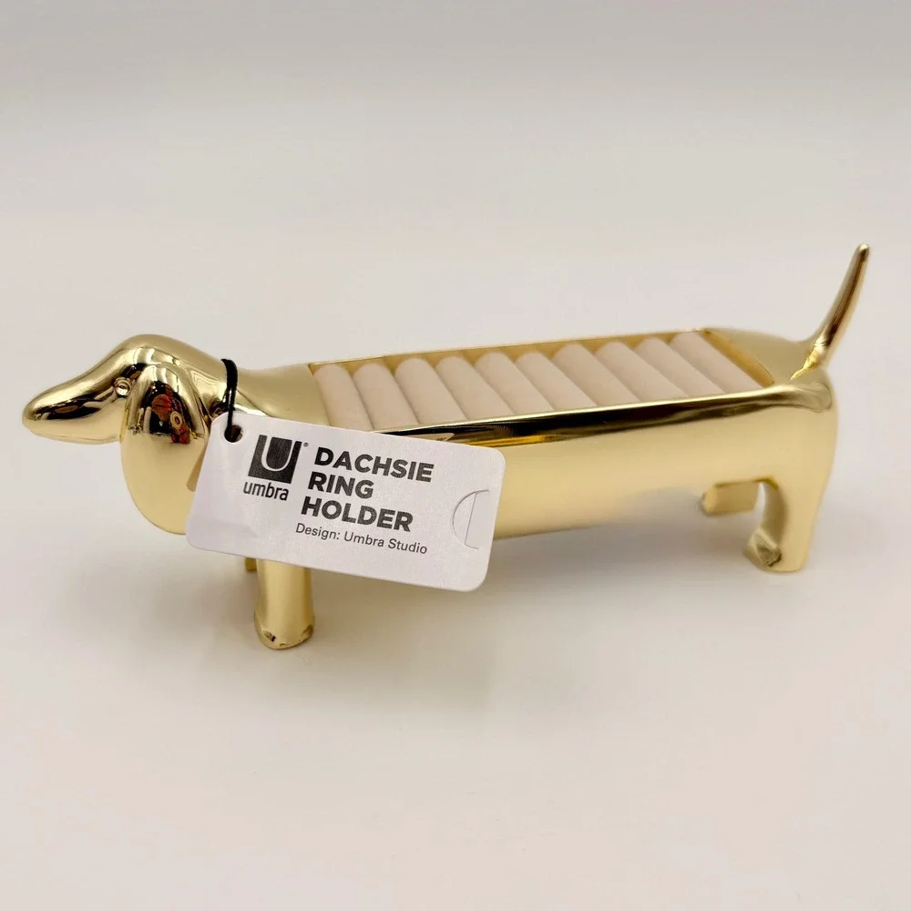Umbra Dachsie Ring Holder Gold Metal Dachshund Dog Jewelry Organizer Tray NEW